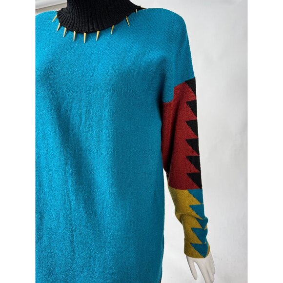Vintage Steve Fabrikant Neiman Marcus Wool & Rayon Medium Sweater Dress With Geo - Picture 16 of 16